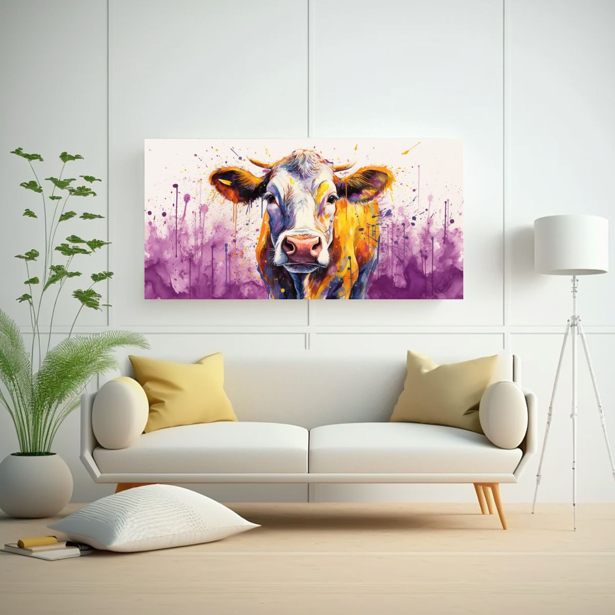 GENERICO - Cuadro De Vaca Hereford En Colores Púrpura Y Oro 60x30 Cm