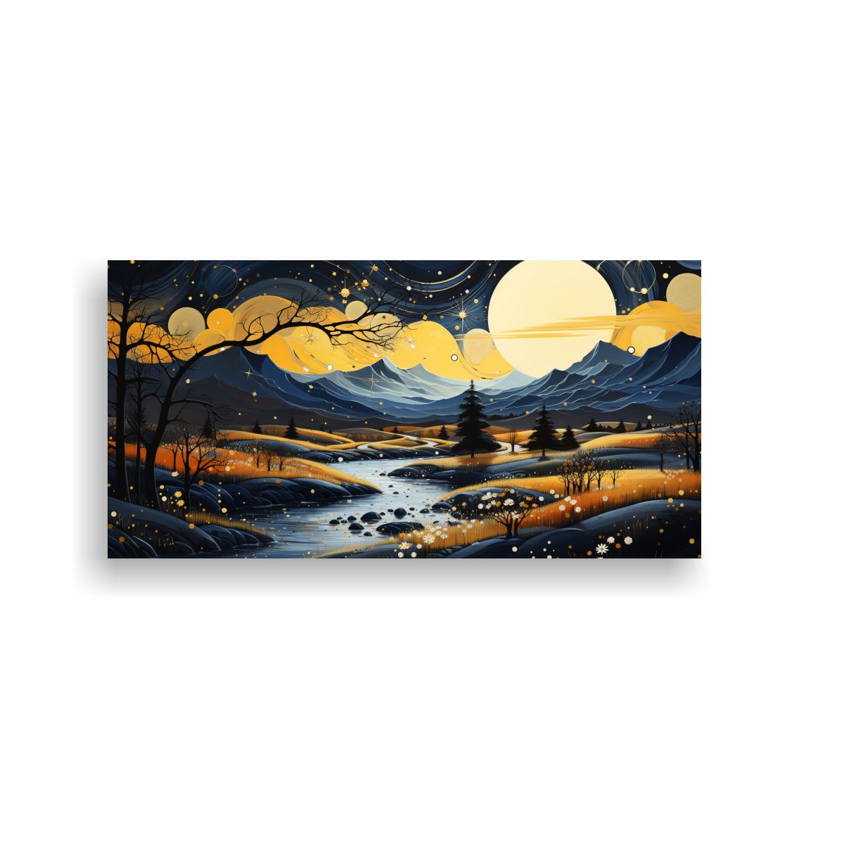 GENERICO - Pintura De Paisaje Con Luna Y Montañas Tema De 80x40 Cm
