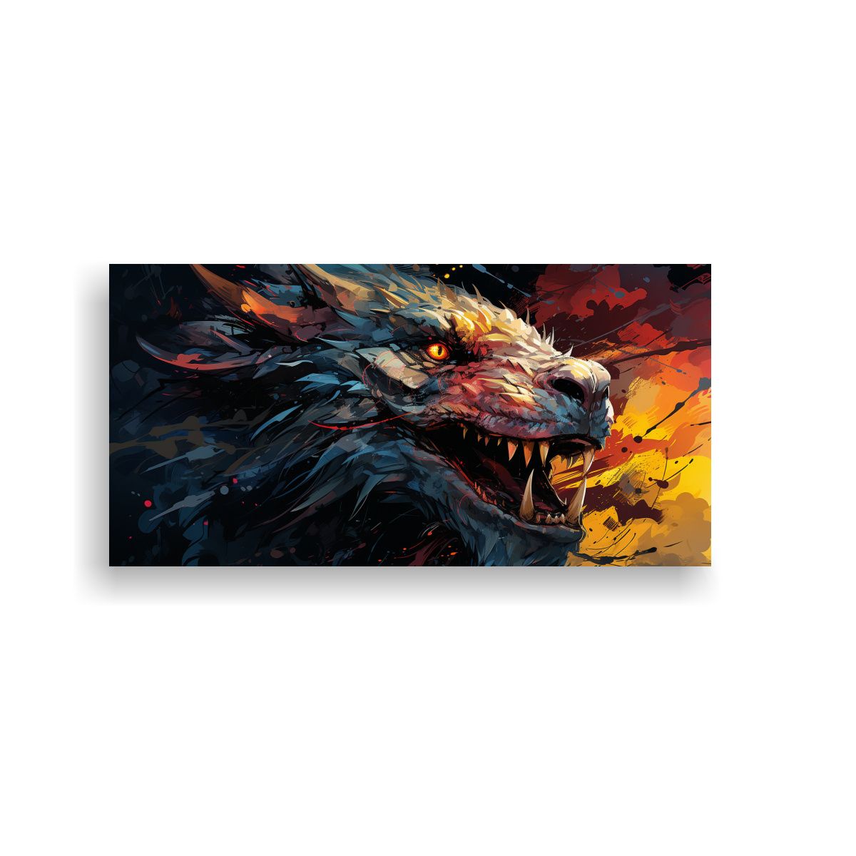 GENERICO - Pintura Lienzo Dragón En Amarillo Y Rojo Neonoir 80x40 Cm