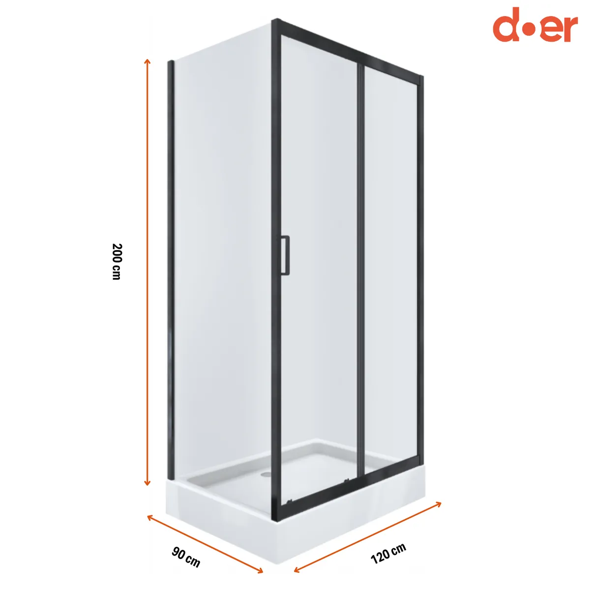 DOER - Cabina de ducha Elegance Large Negra 90x120x200cm diseño Rectangular.