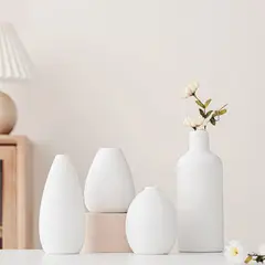 TATEE - Set 4 Floreros cerámica Adornos 11/11/15/20 cm Estilo nórdico Blanco