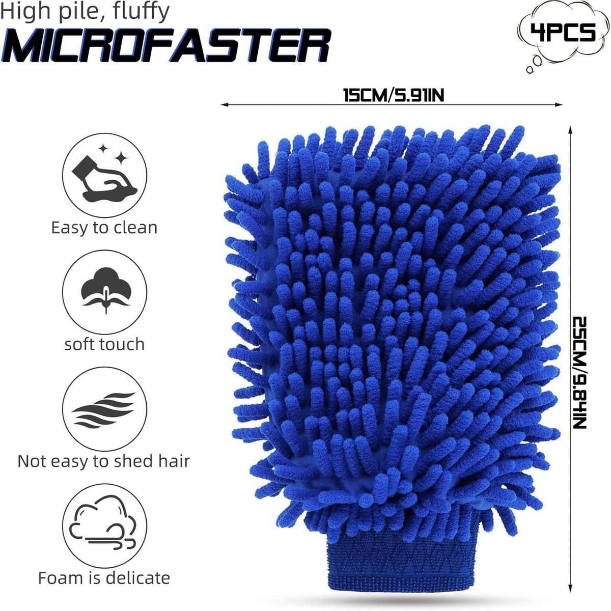 KUANGYE - Guante De Lavado De Microfibra Chenille 4 Piezas