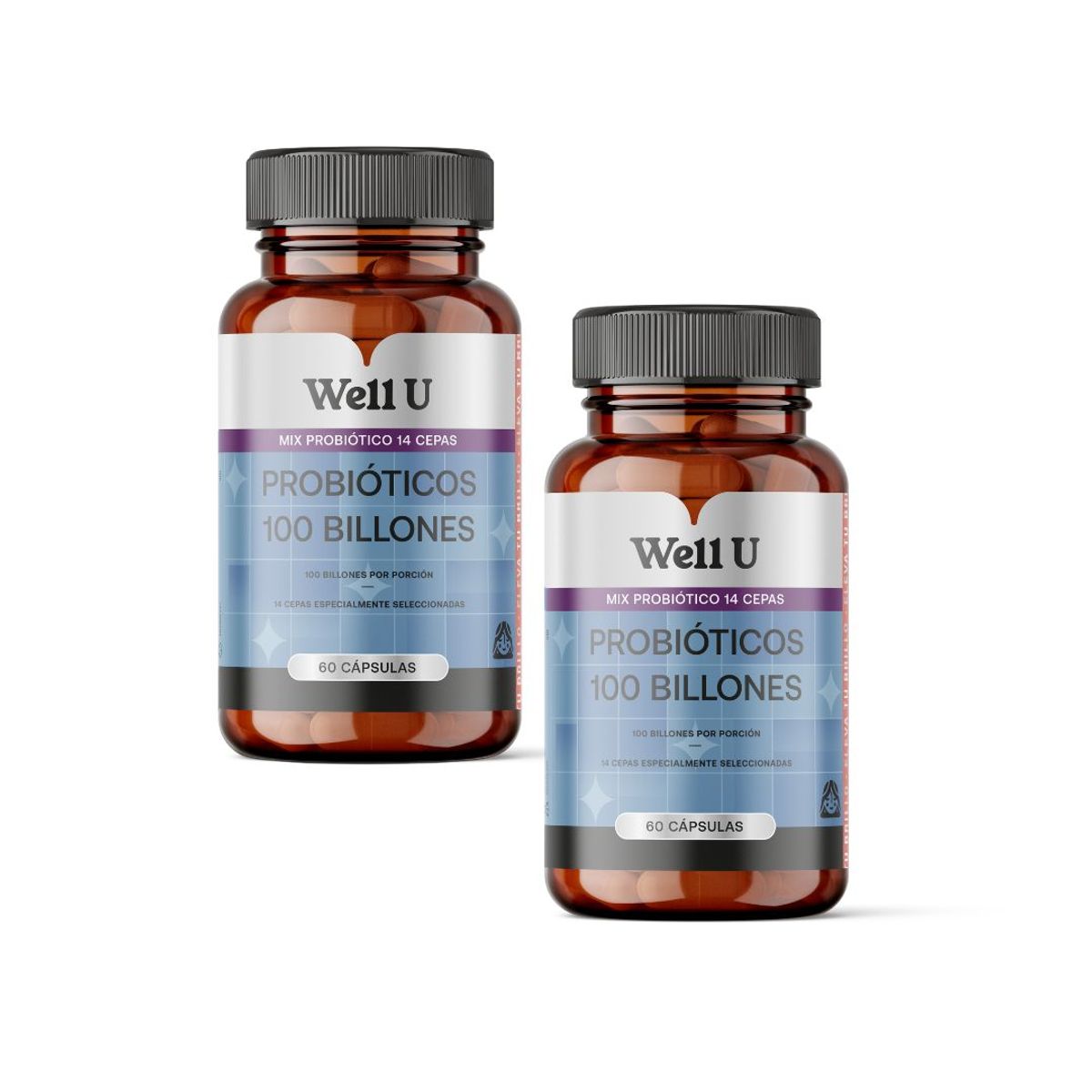 WELL U - PACK x2 PROBIOTICOS 14 CEPAS 100 BILLONES 120g WELL U