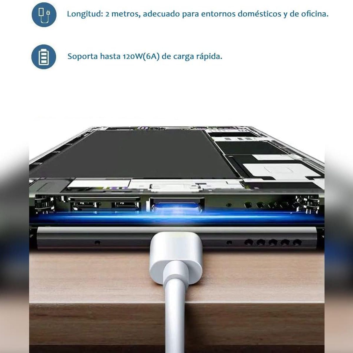 KUANGYE - Cable Carga Compatible Con Xiaomi Turbo Usb 6a Tipo C 2 Metros