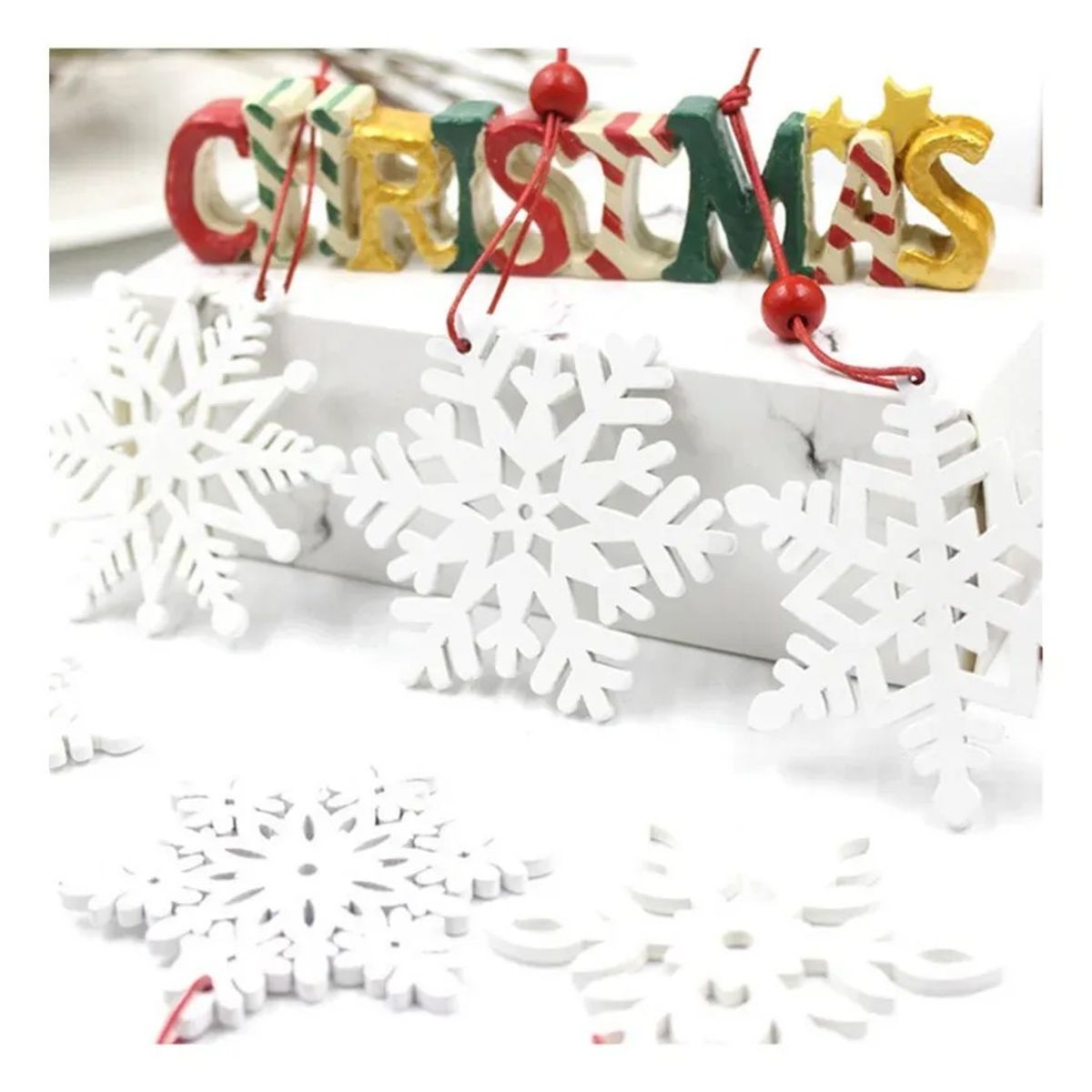 KUANGYE - Copos De Nieve De Madera Decorar adorno En Madera Navidad