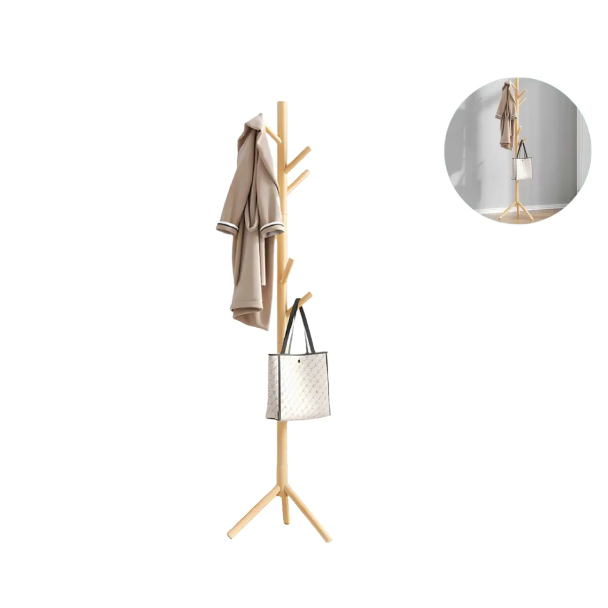 NEWTREE - Perchero Colgador De Pie De Madera 173x42cm Armable