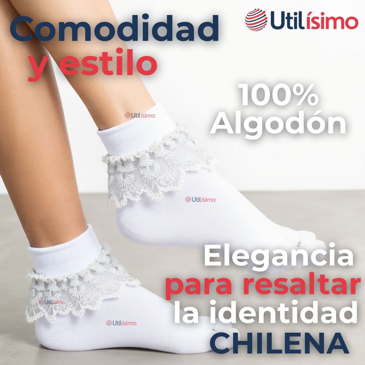 UTILISIMO - Calcetines Con Vuelo Blanco Niña Algodón Fiestas Patrias