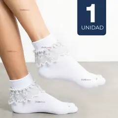 UTILISIMO - Calcetines Con Vuelo Blanco Niña Algodón Fiestas Patrias