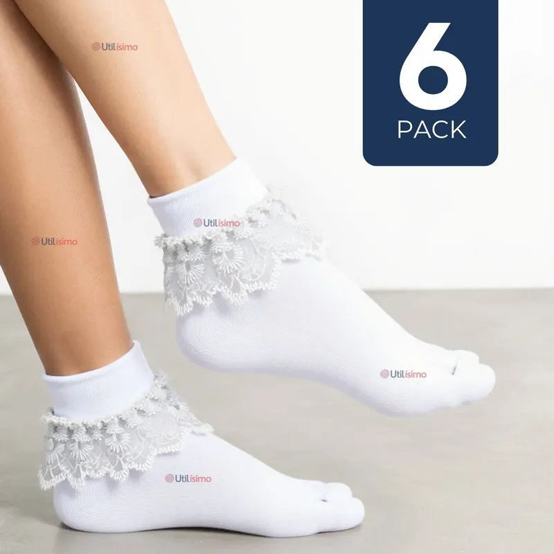 UTILISIMO - Pack 6 Calcetines Con Vuelo Blanco Niña Algodón Fiestas Patrias