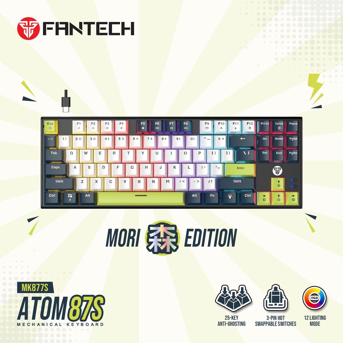 FANTECH - Teclado Fantech MK877s ATOM87s MORI White (Switch Blue)