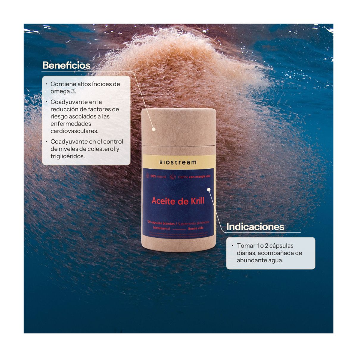 BIOSTREAM - Aceite De Krill 120 Cápsulas Biostream