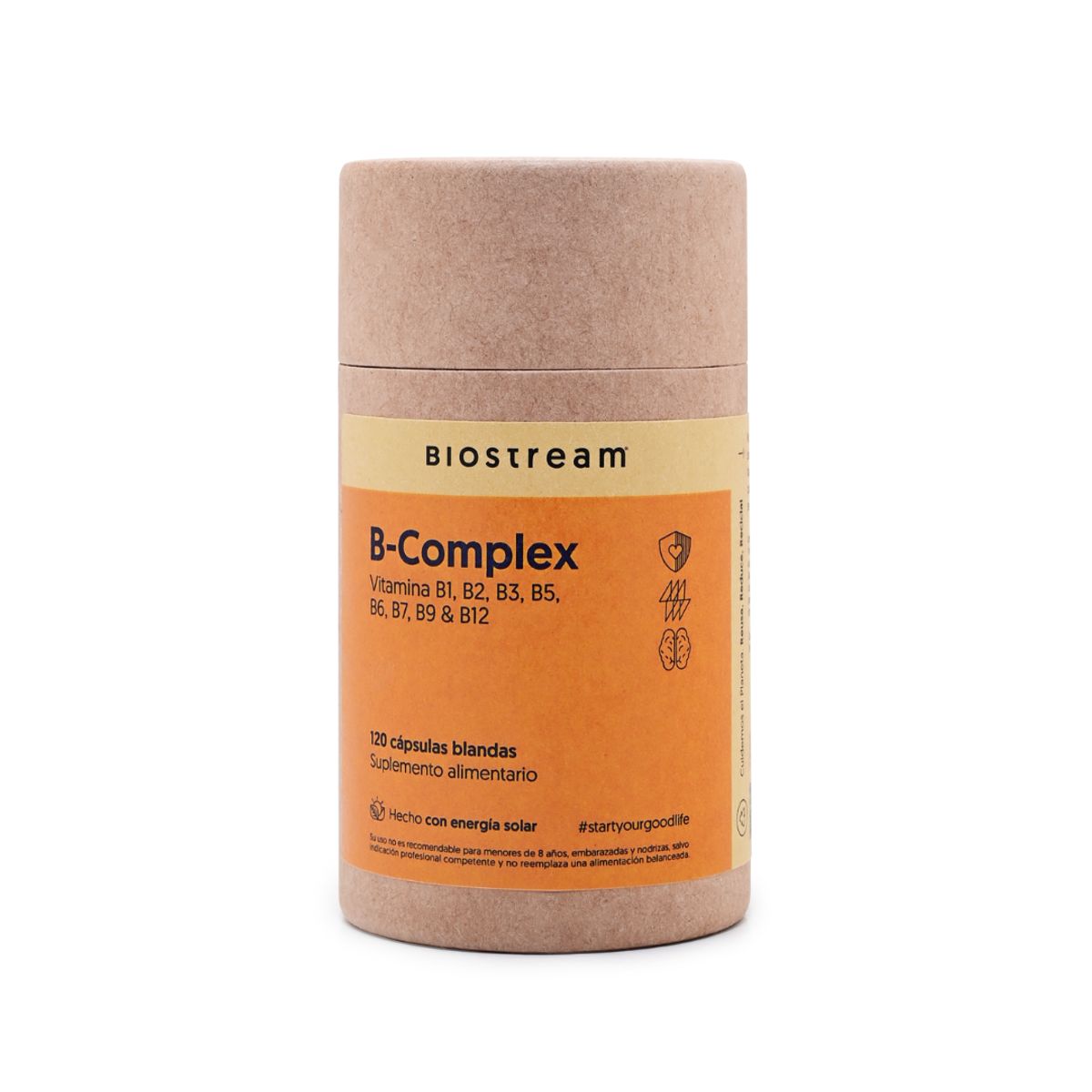 BIOSTREAM - B-Complex 120 Cápsulas Vitamina B1 B2 B3 B5 B6 B7 B9 & B12 Vegano Biostream