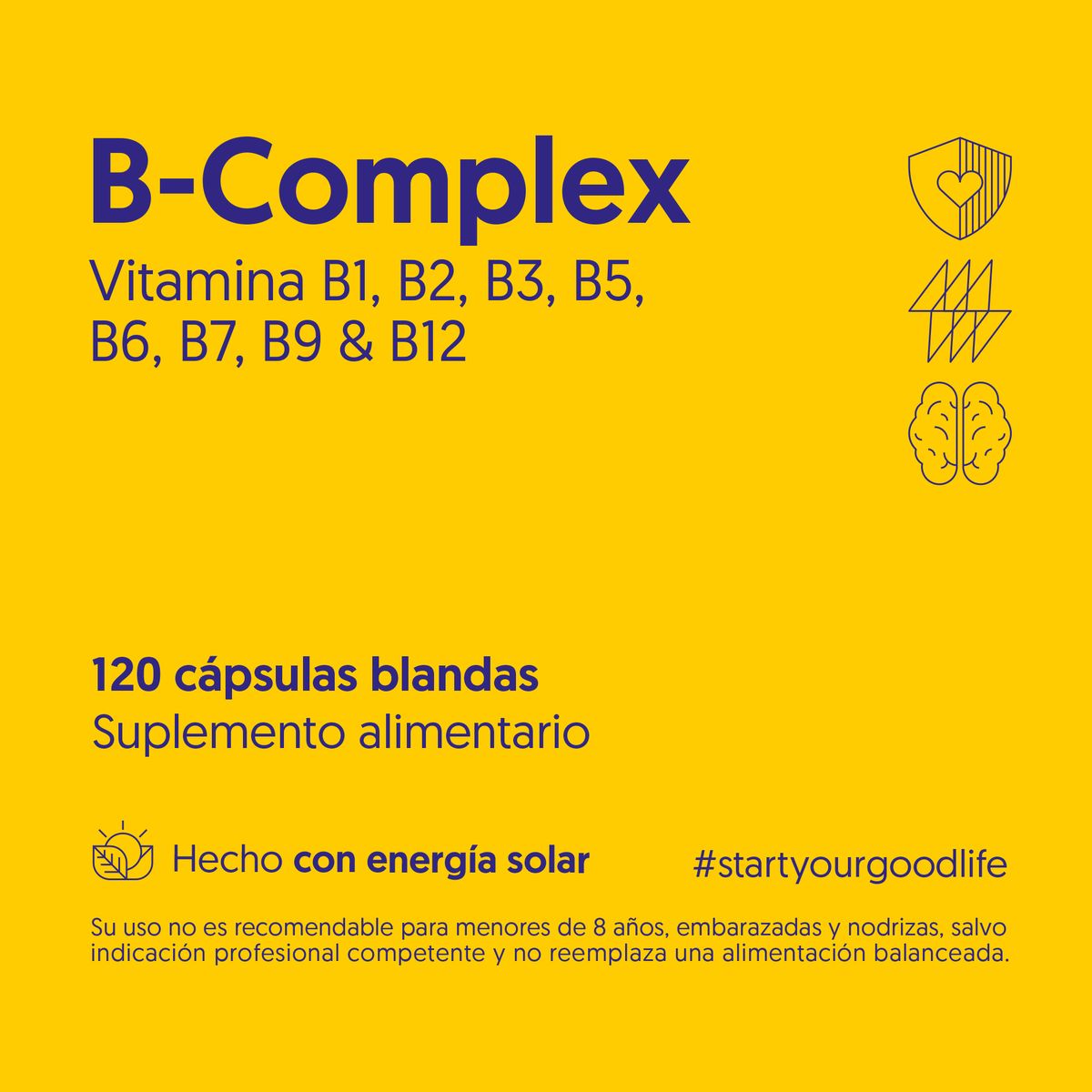 BIOSTREAM - B-Complex 120 Cápsulas Vitamina B1 B2 B3 B5 B6 B7 B9 & B12 Vegano Biostream