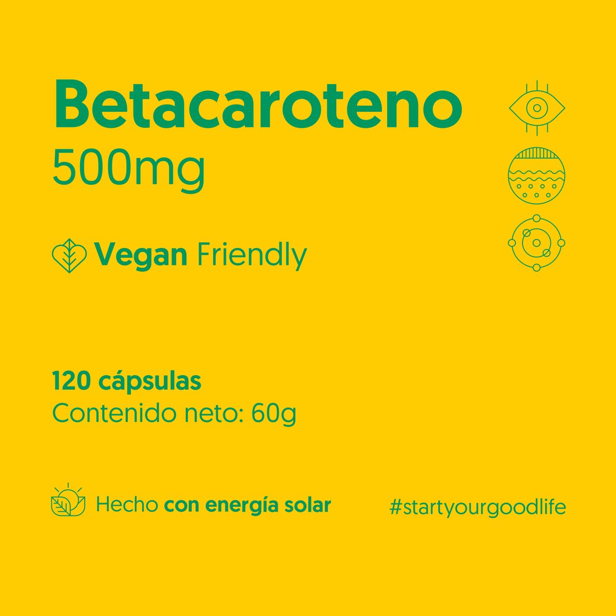 BIOSTREAM - Betacaroteno 500mg 120 Cápsulas Vegano Antioxidante Biostream