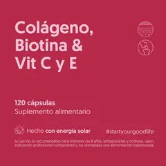 BIOSTREAM - Colágeno Hidrolizado + Biotina + Vitamina C y E 120 Cápsulas