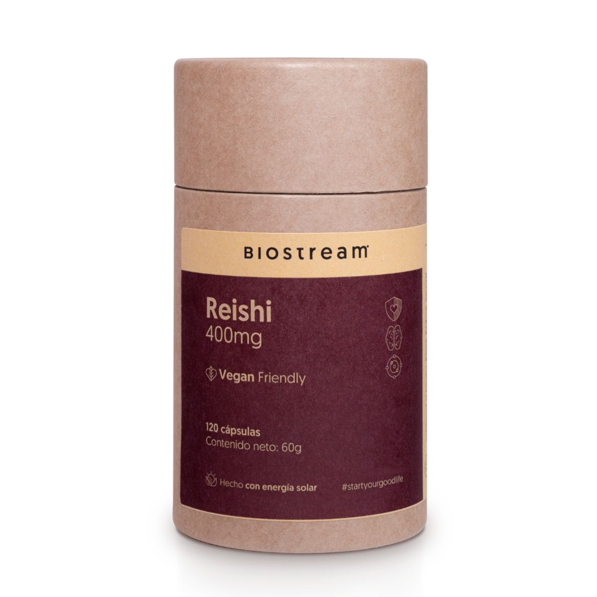 BIOSTREAM - Hongo Reishi 400mg 120 Cápsulas Vegan Defensas & Antiox Biostream