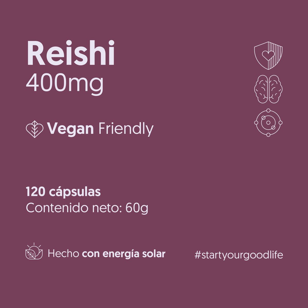 BIOSTREAM - Hongo Reishi 400mg 120 Cápsulas Vegan Defensas & Antiox Biostream