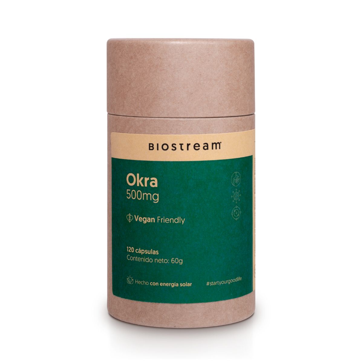 BIOSTREAM - Okra 500mg 120 Cápsulas Vegano Detox para la Digestion Biostream