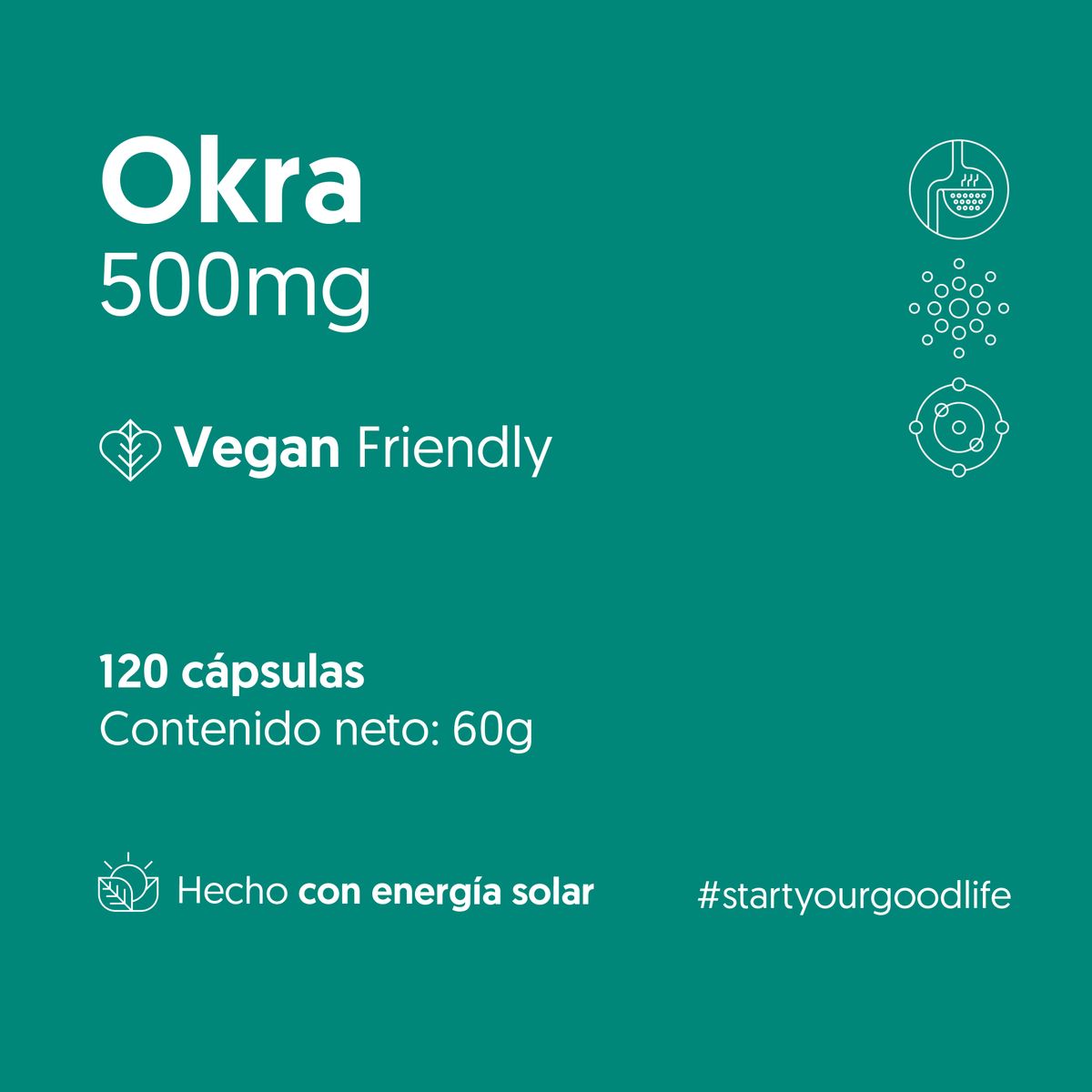 BIOSTREAM - Okra 500mg 120 Cápsulas Vegano Detox para la Digestion Biostream