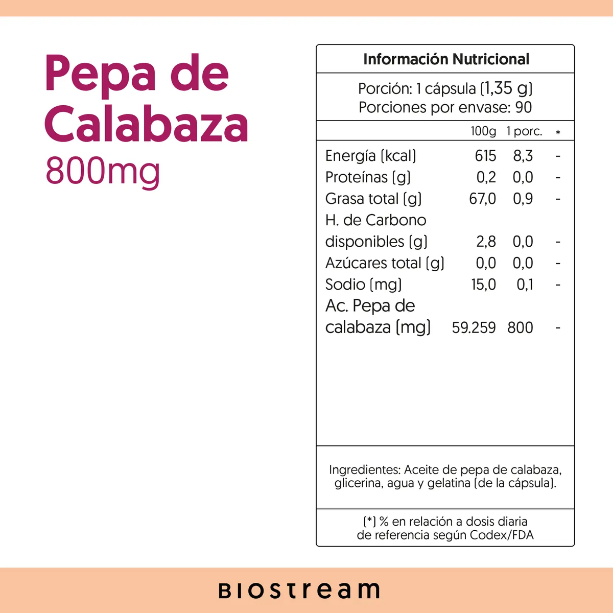 BIOSTREAM - Pepa De Calabaza 90 Cápsulas Blandas Biostream