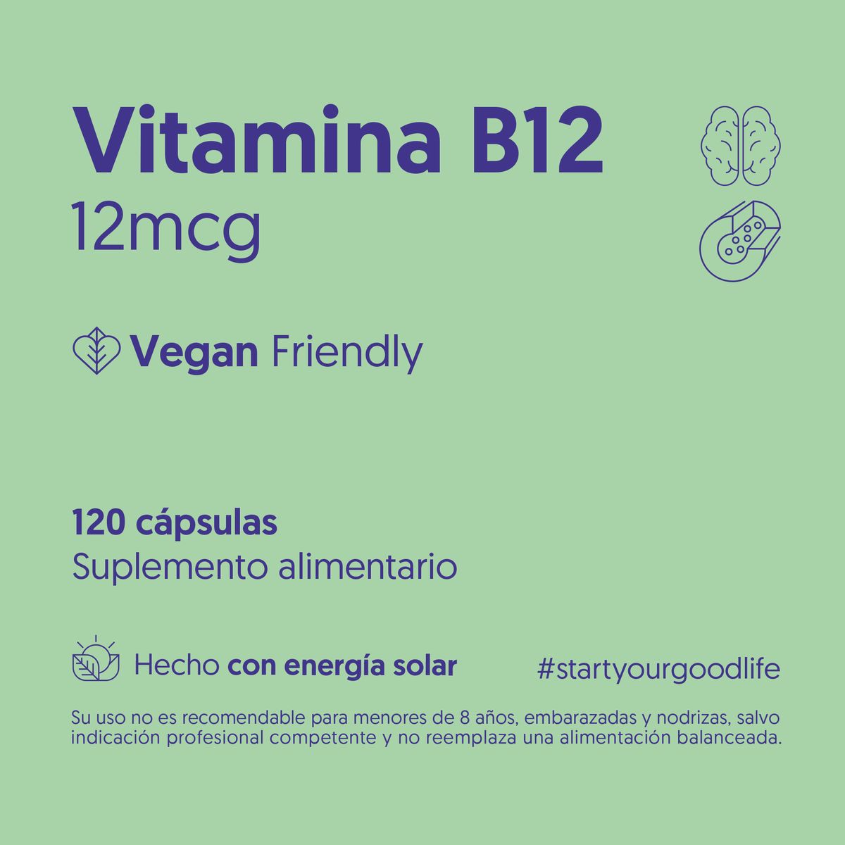 BIOSTREAM - Vitamina B12 12mcg Vegana 120 Cápsulas Biostream