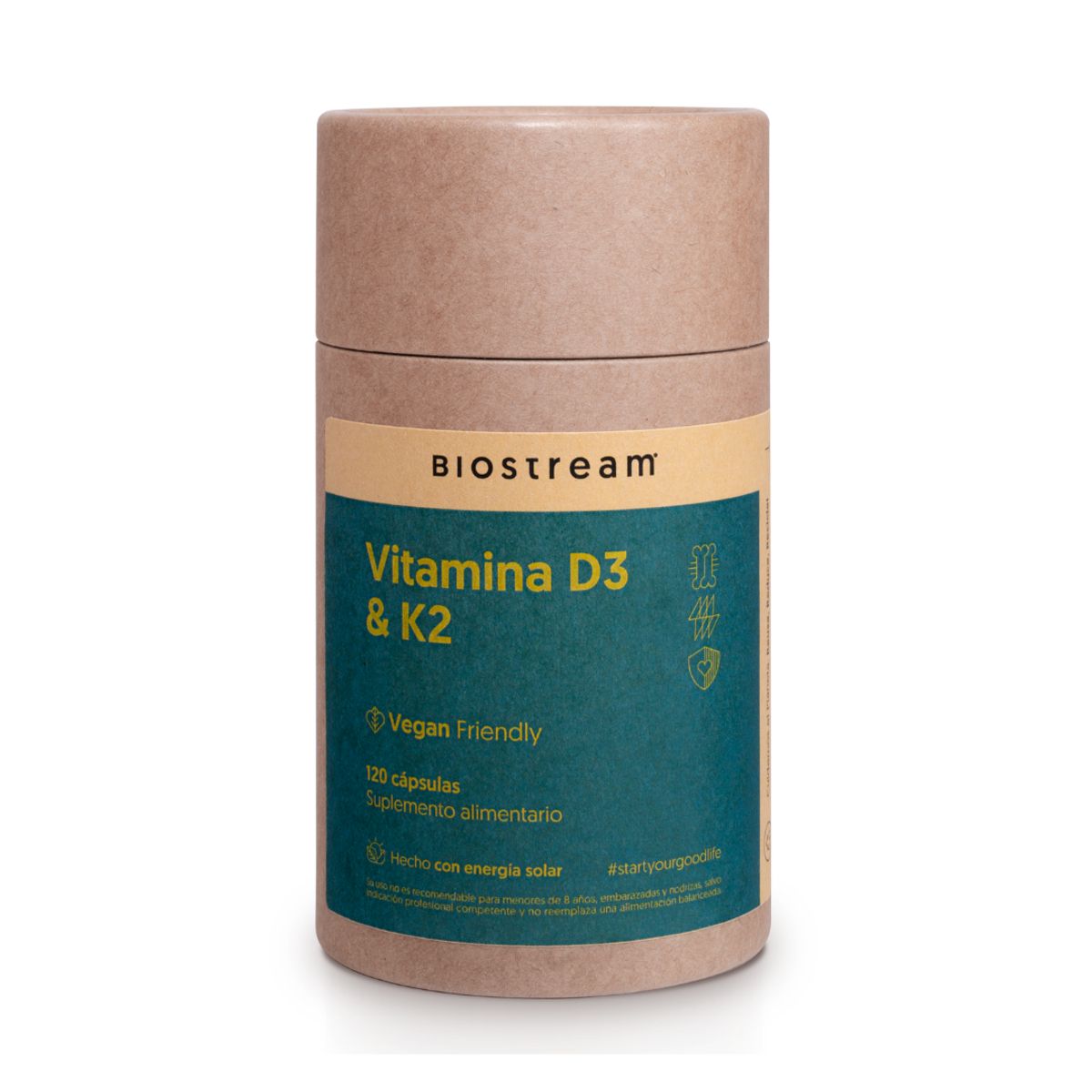 BIOSTREAM - Vitamina D3 & K2 120 Cápsulas Vegano + Energia Biostream