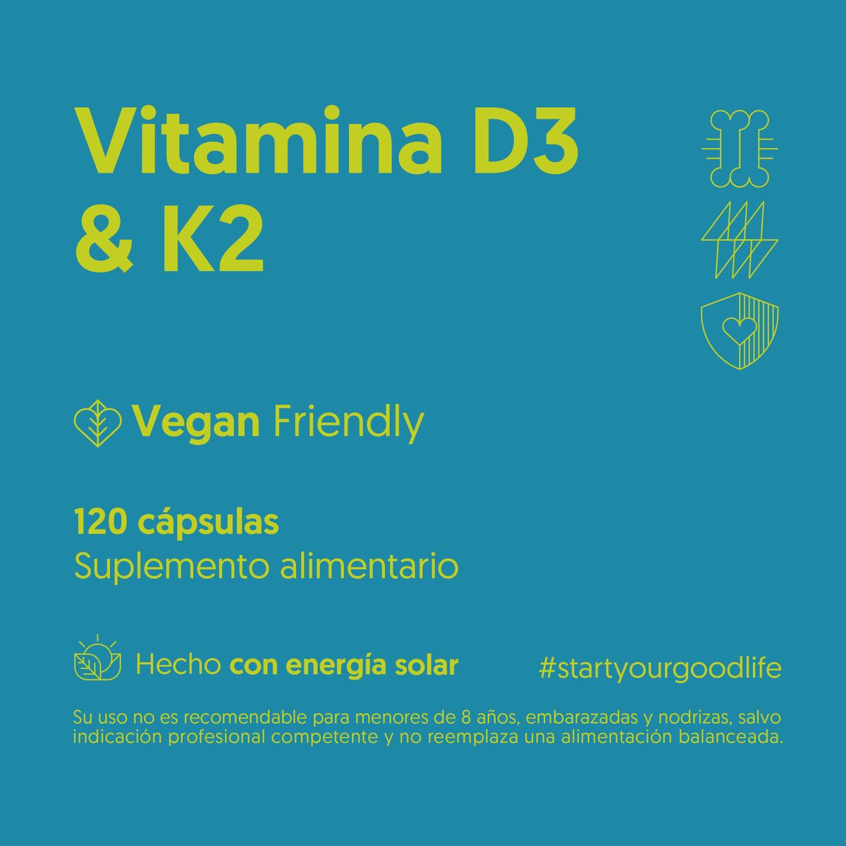 BIOSTREAM - Vitamina D3 & K2 120 Cápsulas Vegano + Energia Biostream