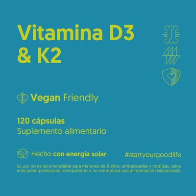 Imagen 2 del producto Vitamina D3 & K2 120 Cápsulas Vegano + Energia