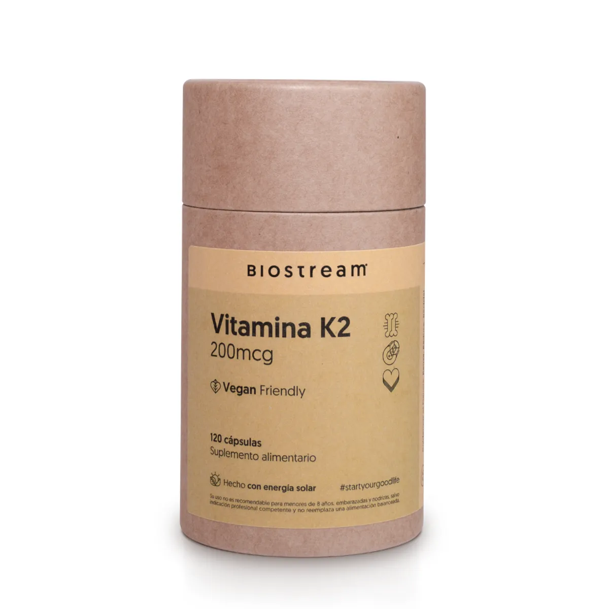 BIOSTREAM - Vitamina K2 200mcg 120 Cápsulas Vegano Huesos&Circulacion Biostream