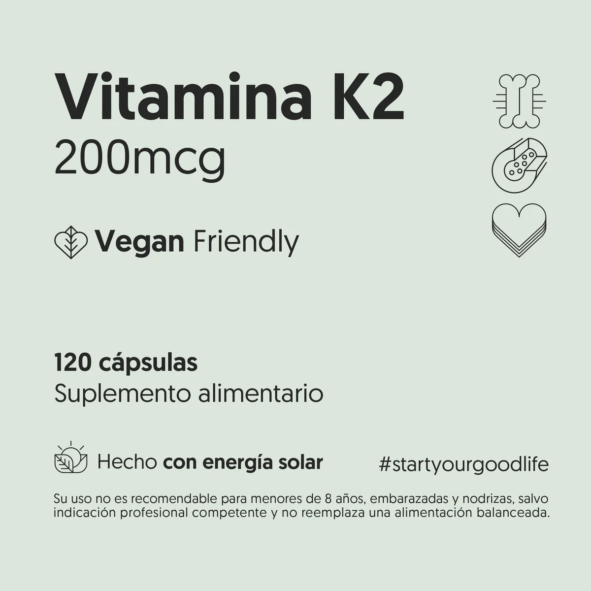 BIOSTREAM - Vitamina K2 200mcg 120 Cápsulas Vegano Huesos&Circulacion Biostream