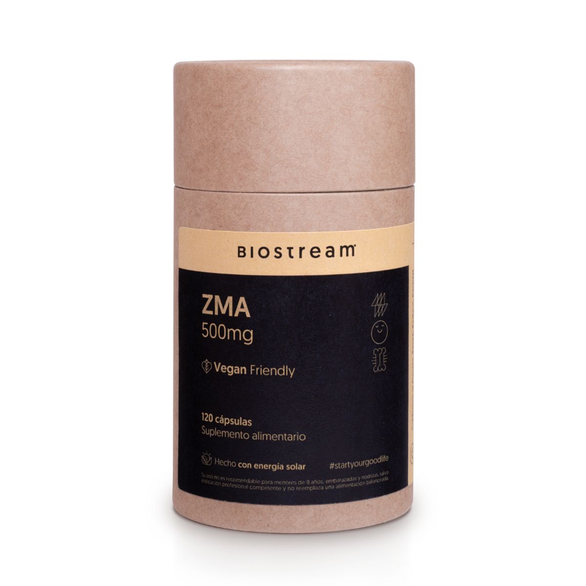 BIOSTREAM - ZMA 500mg Zinc Magnesio Vitamina B6 120 Cápsulas Vegano Biostream