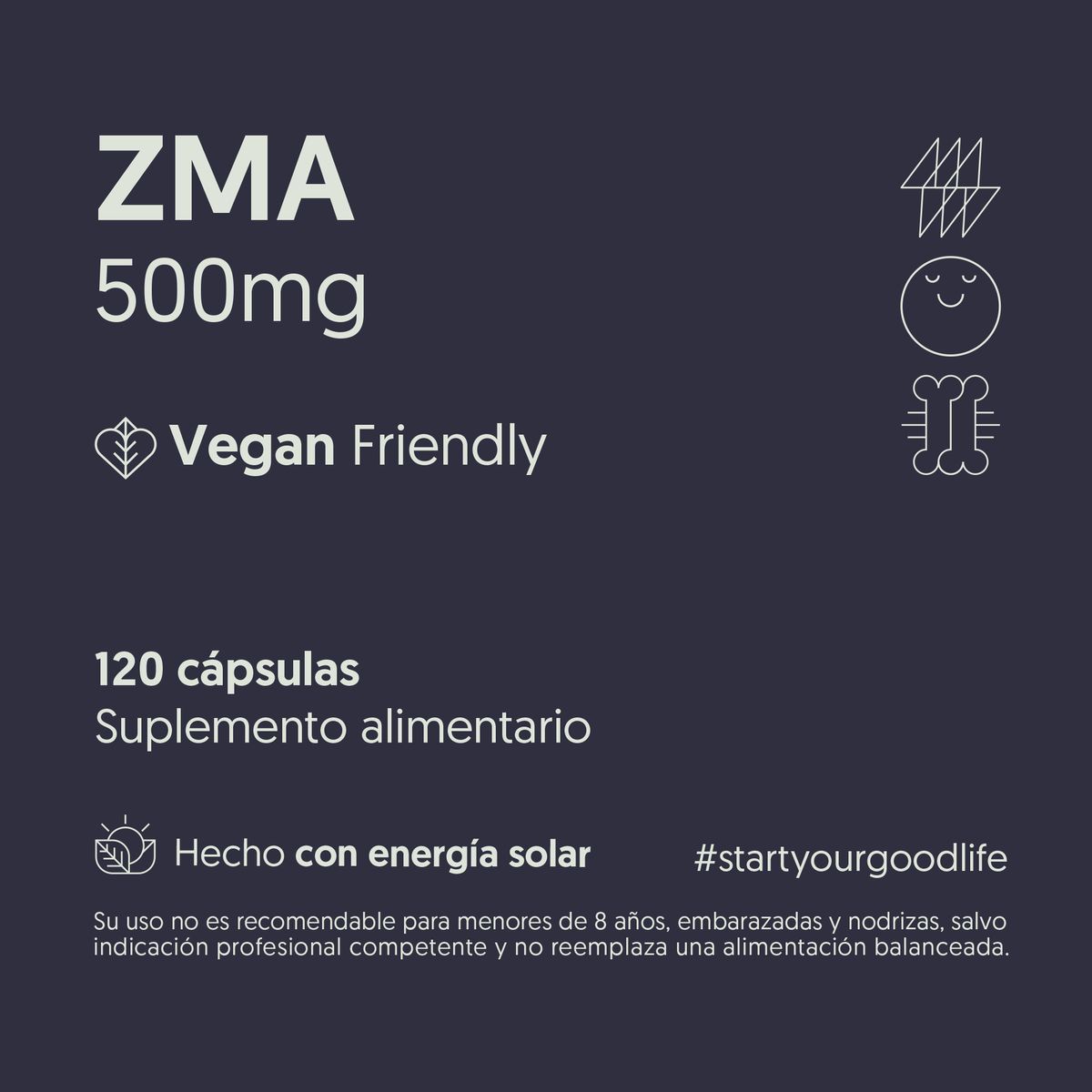 BIOSTREAM - ZMA 500mg Zinc Magnesio Vitamina B6 120 Cápsulas Vegano Biostream