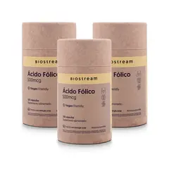 BIOSTREAM - Pack X 3 Ácido Fólico 500mcg Vegano 120 Cápsulas