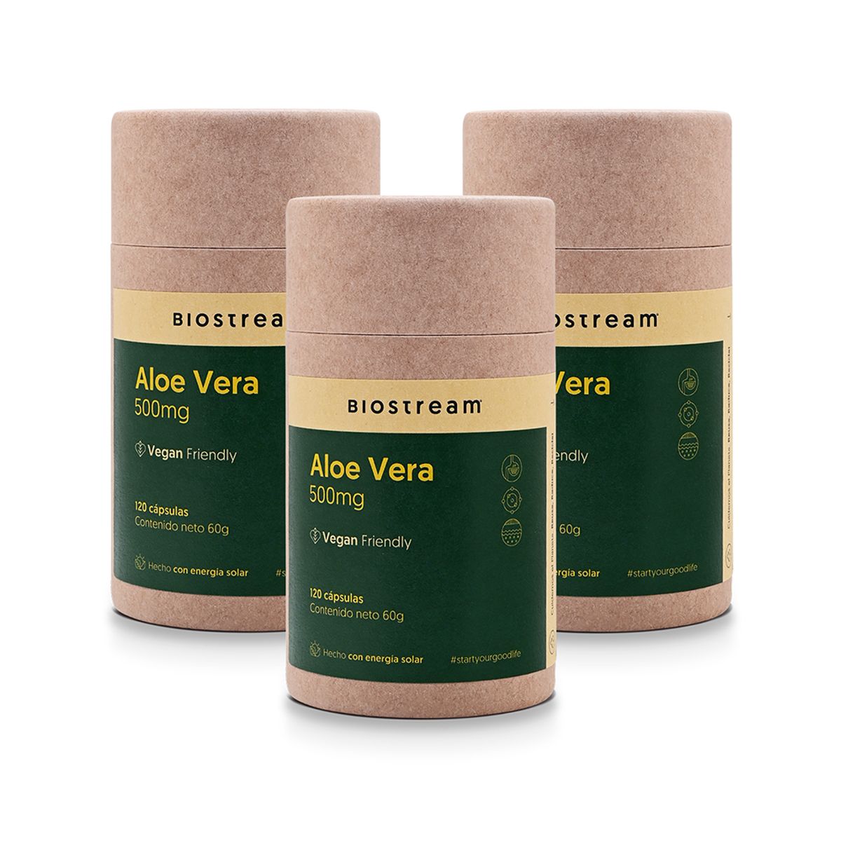 BIOSTREAM - Pack X 3 Aloe Vera Vegano 500mg 120 Cápsulas Biostream