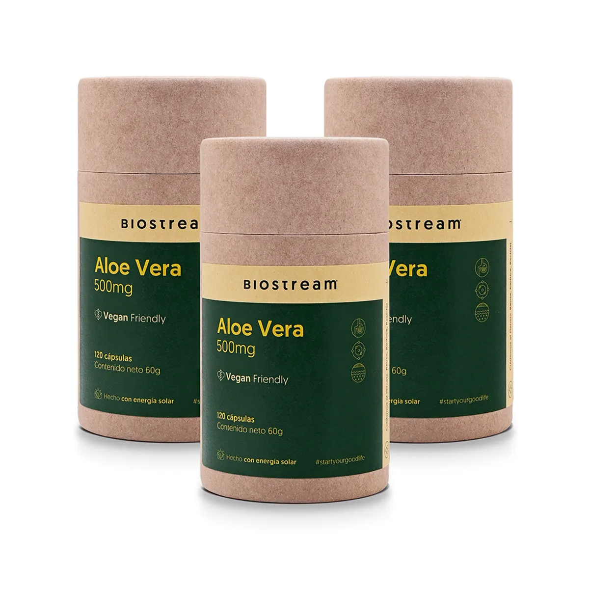 BIOSTREAM - Pack X 3 Aloe Vera Vegano 500mg 120 Cápsulas Biostream