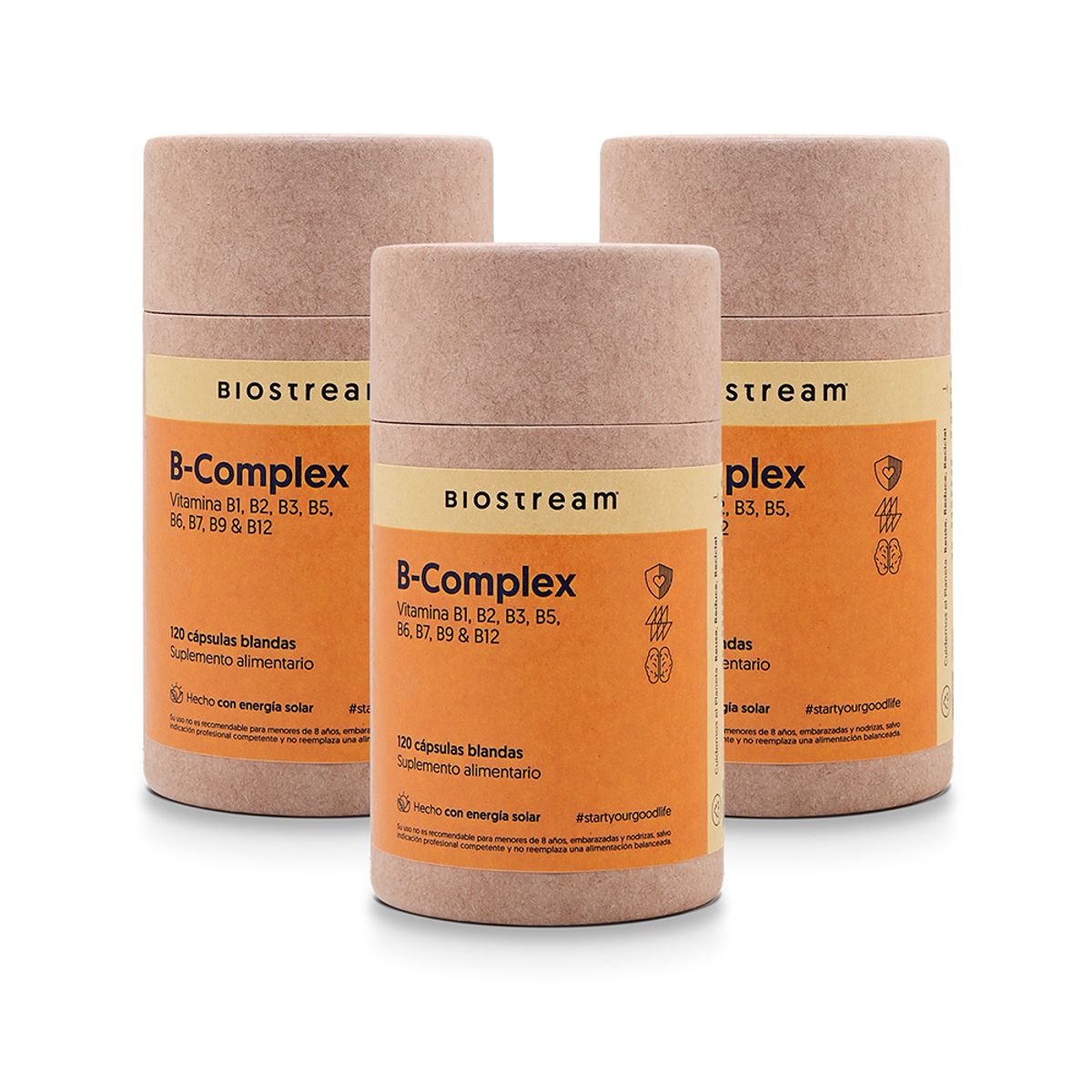 BIOSTREAM - Pack X 3 Vitaminas Esenciales B-complex 120 Cápsulas Biostream