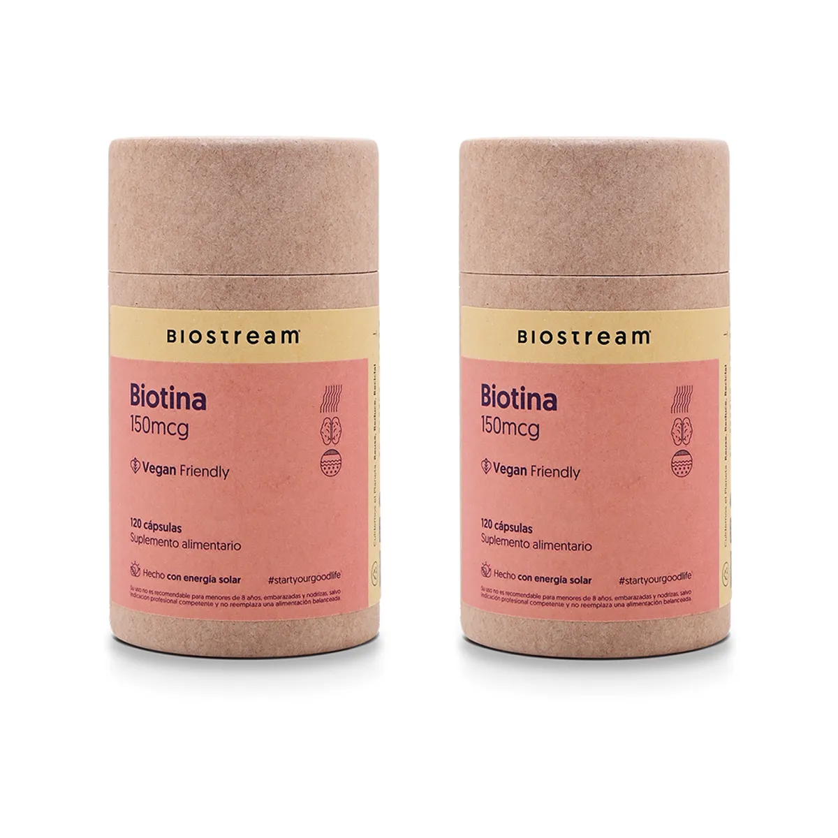 BIOSTREAM - Pack X 2 Biotina 150mcg Vegana 120 Cápsulas Biostream