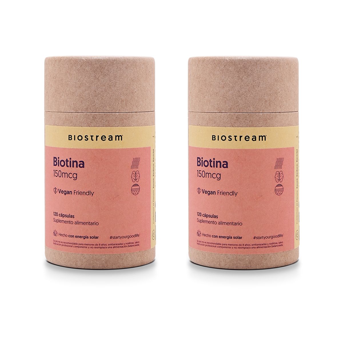 BIOSTREAM - Pack X 2 Biotina 150mcg Vegana 120 Cápsulas Biostream