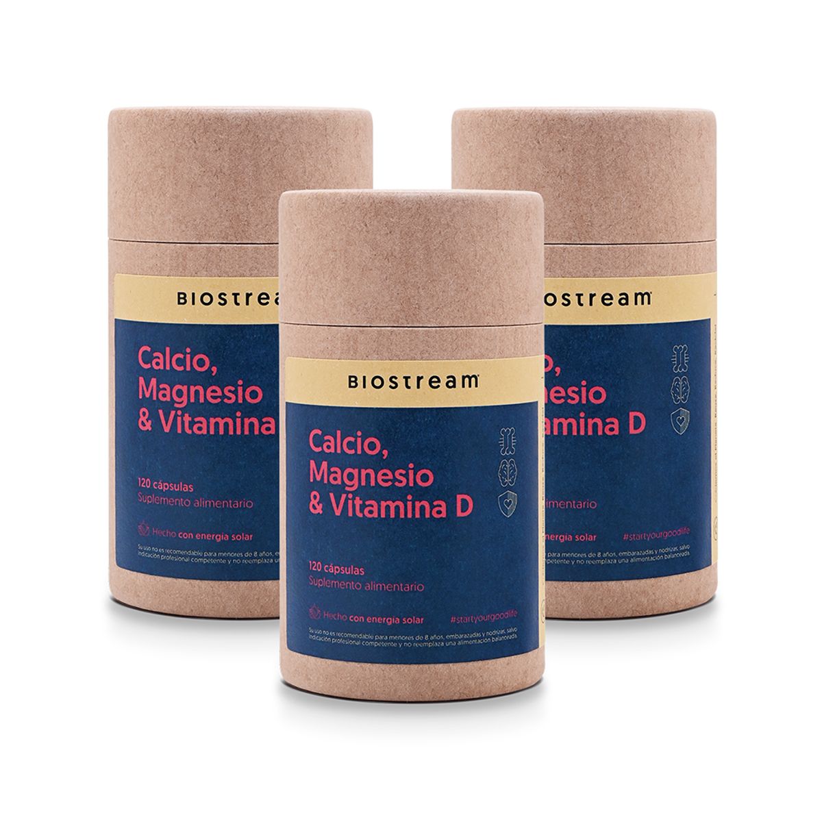 BIOSTREAM - Pack X 3 Calcio Magnesio & Vitamina D 120 Cápsulas Biostream