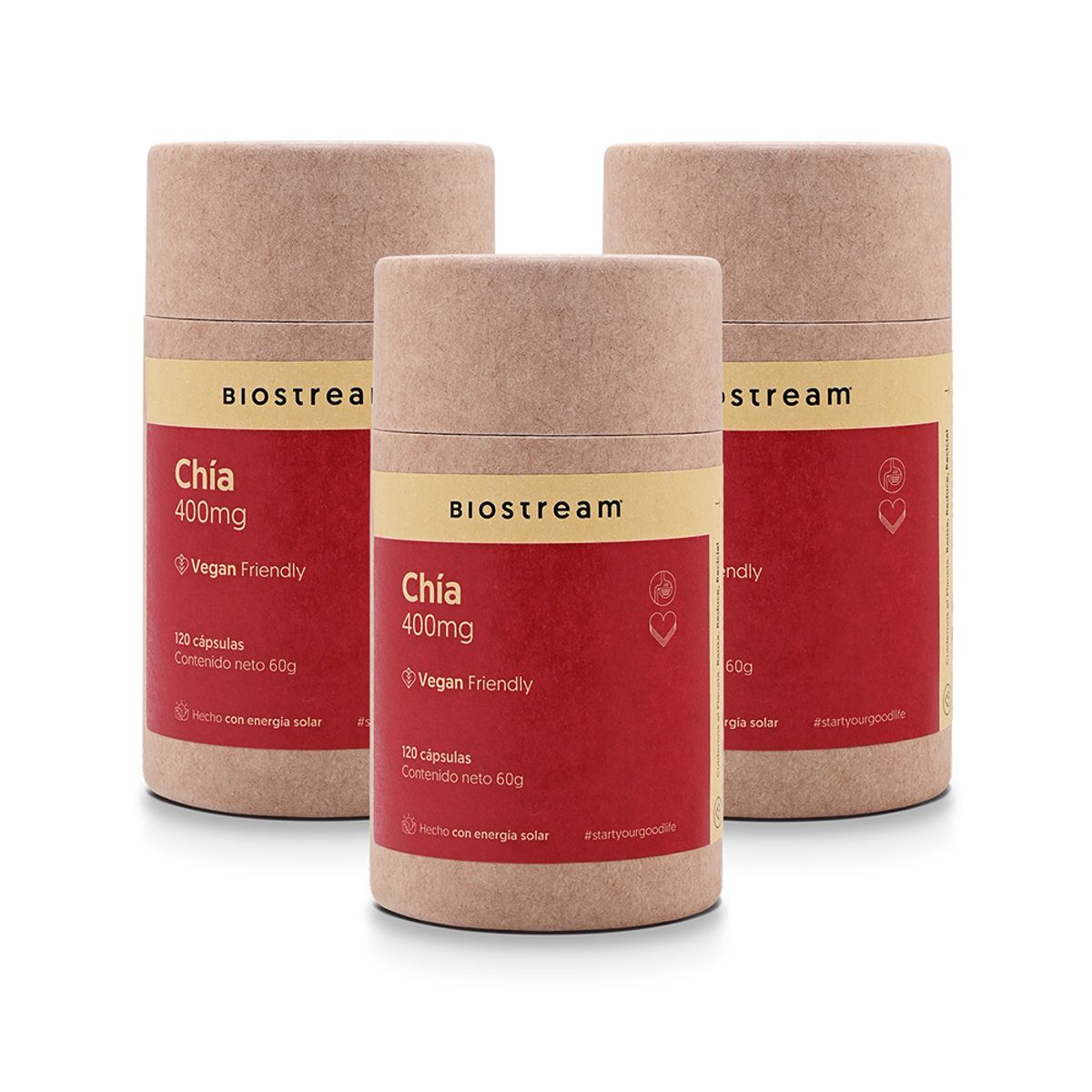 BIOSTREAM - Pack X 3 Chía 400mg Vegana 120 Cápsulas Biostream