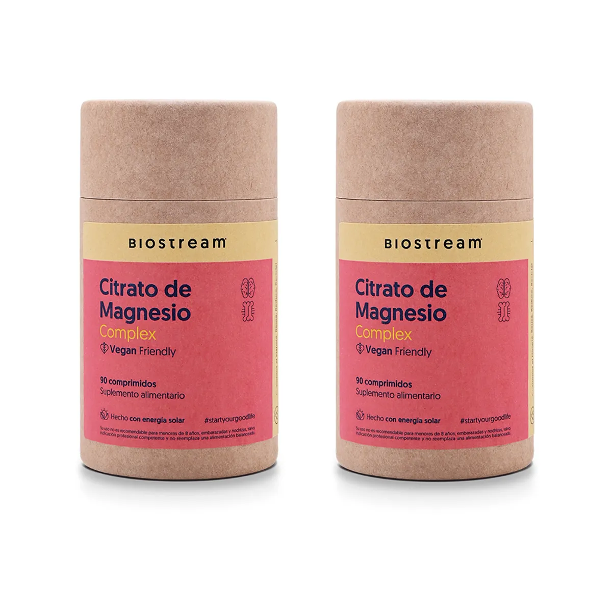 BIOSTREAM - Pack X 2 Citrato De Magnesio Vitamina D & Vitamina B6 Vegano 90 Cápsulas Biostream