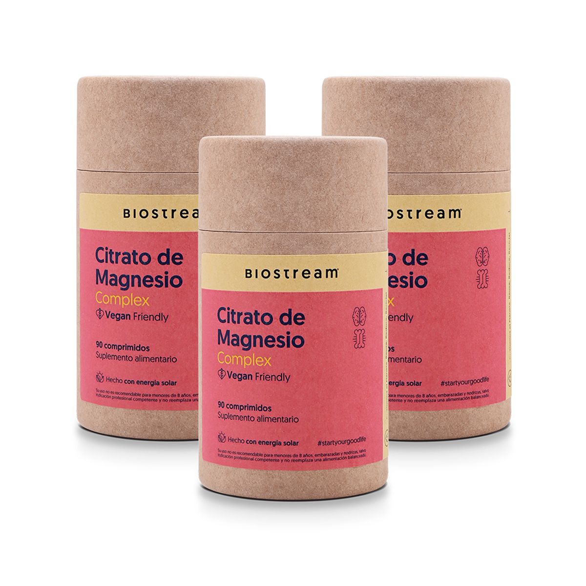 BIOSTREAM - Pack X 3 Citrato De Magnesio Vitamina D & Vitamina B6 Vegano 90 Cápsulas Biostream