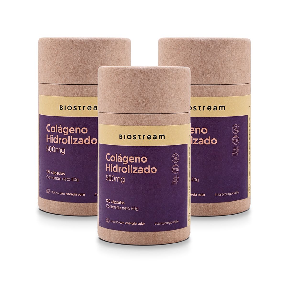 BIOSTREAM - Pack X 3 Colágeno Hidrolizado 500mg 120 Cápsulas Biostream