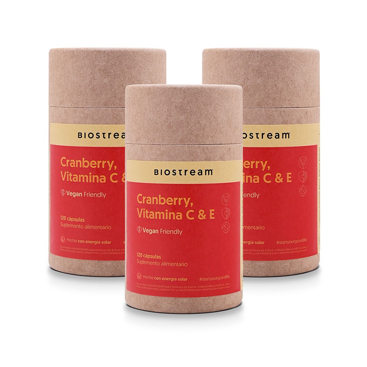 BIOSTREAM - Pack X 3 Cranberry Vitamina C & E Vegano 120 Cápsulas Biostream