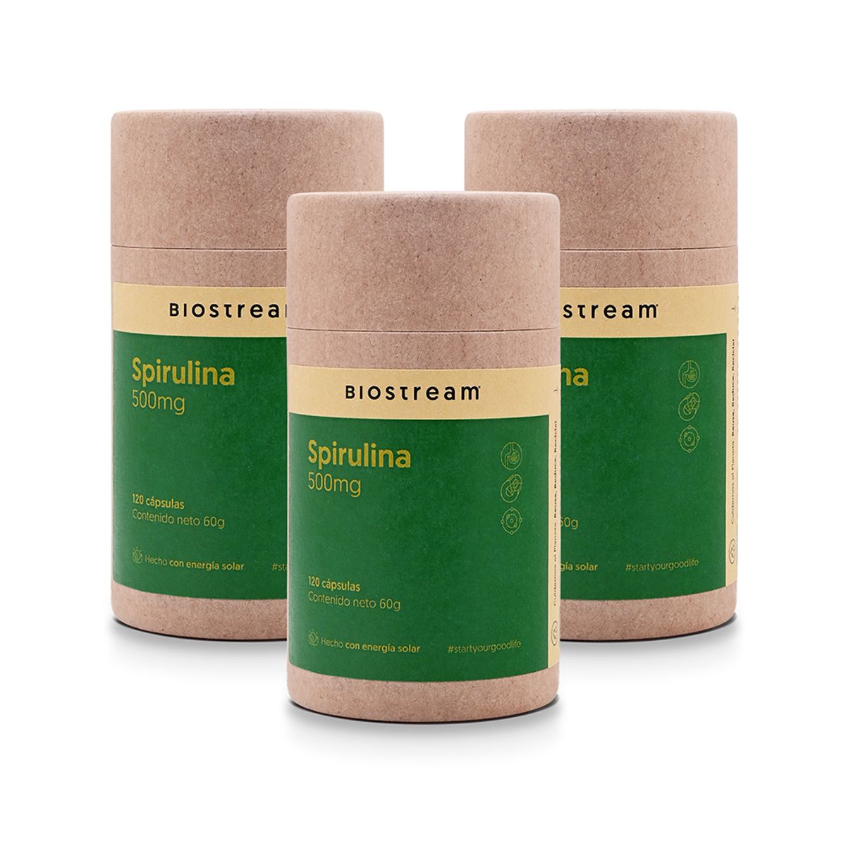 BIOSTREAM - Pack X 3 Spirulina 500mg 120 Cápsulas Biostream
