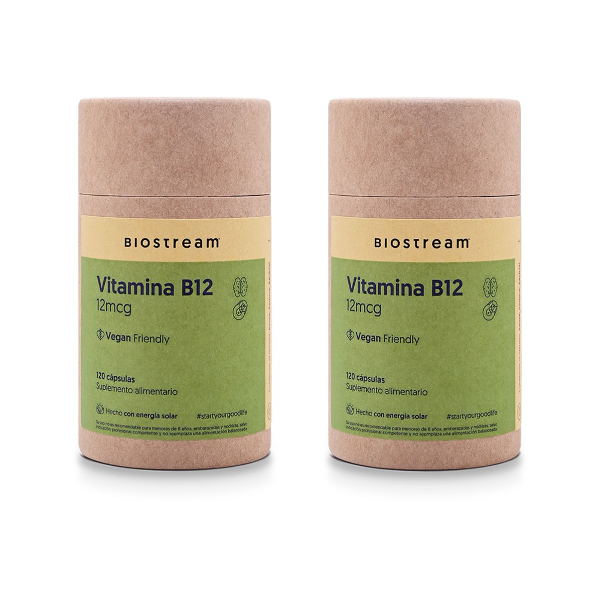 BIOSTREAM - Pack X 2 Vitamina B12 12mcg Vegana 120 Cápsulas Biostream