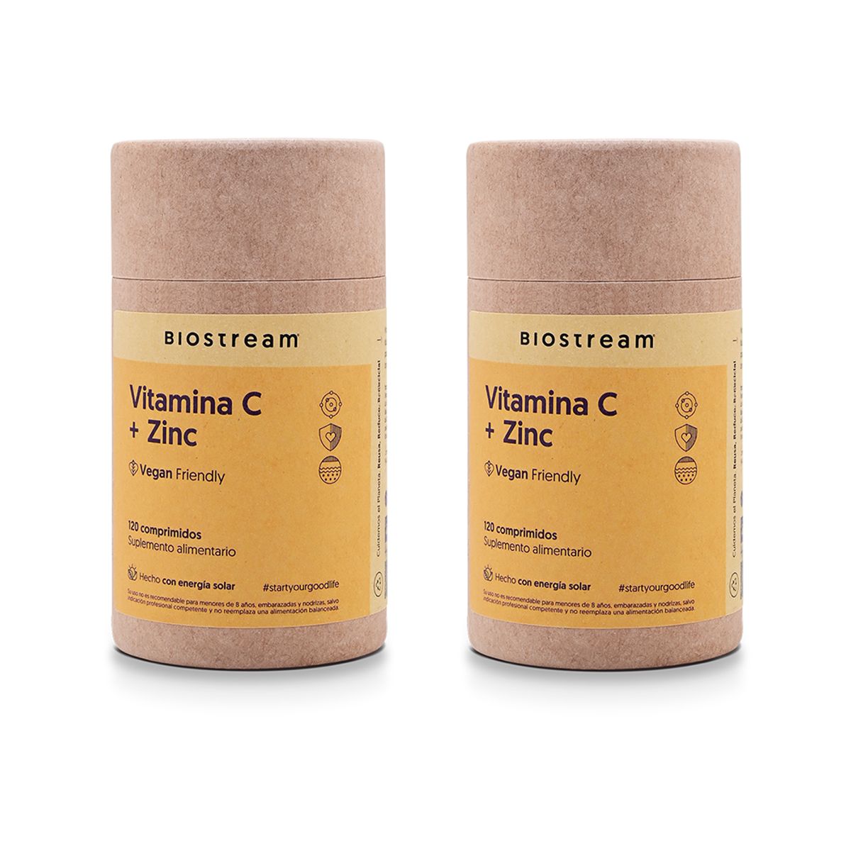 BIOSTREAM - Pack X 2 Vitamina C + Zinc Vegano 120 Cápsulas Biostream
