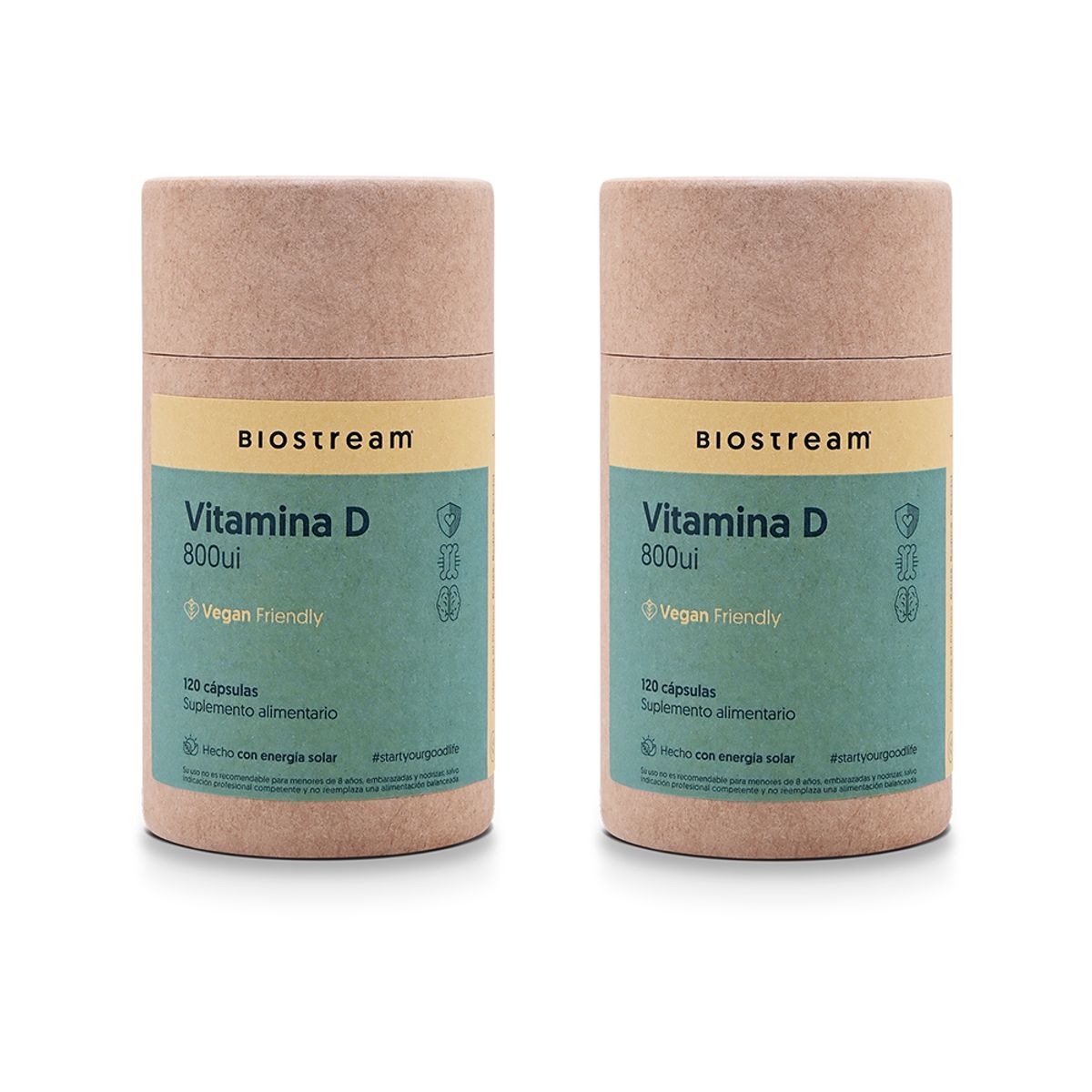 BIOSTREAM - Pack X 2 Vitamina D 800ui Vegana 120 Cápsulas Biostream