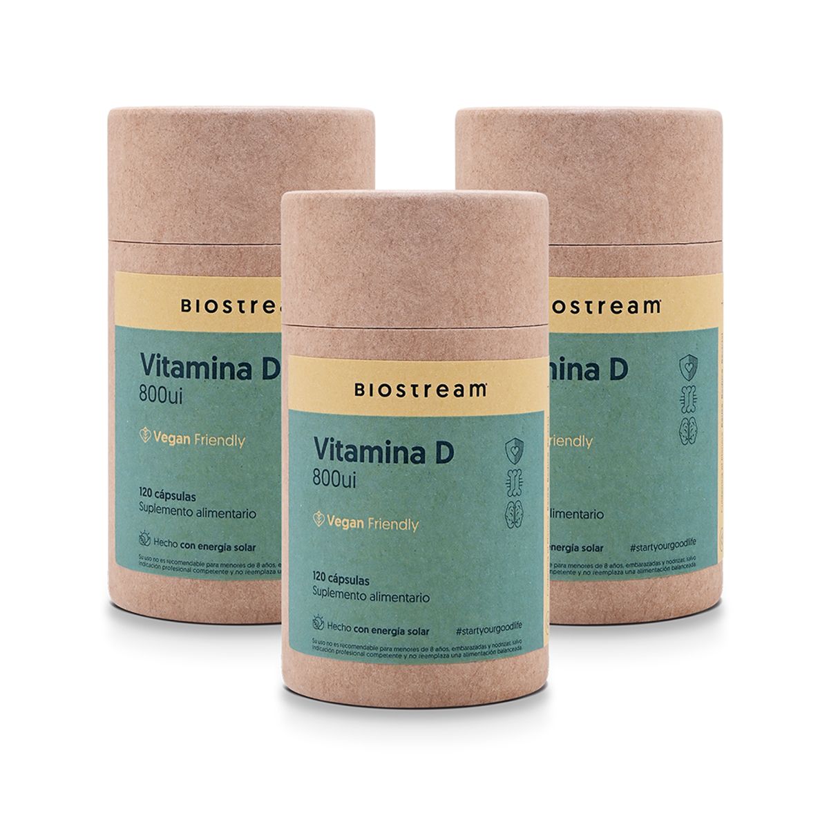 BIOSTREAM - Pack X 3 Vitamina D 800ui Vegana 120 Cápsulas Biostream