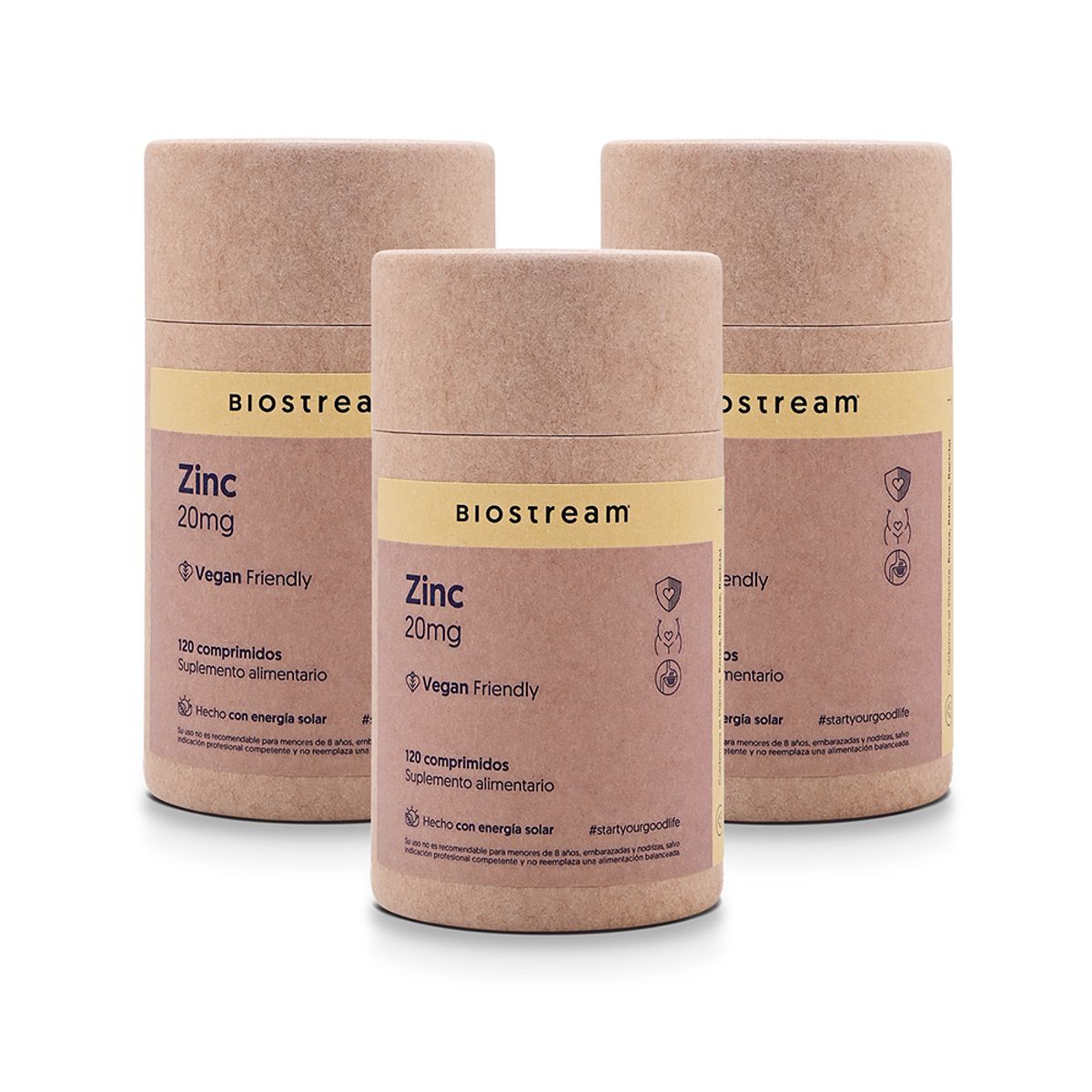 BIOSTREAM - Pack X 3 Zinc 20mg 120 Cápsulas Vegana Biostream